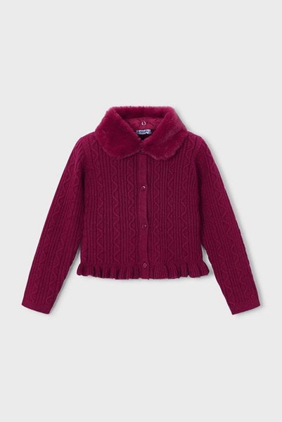 MAYORAL Girl Child 3-9 Years Old Fur Collar Detailed Knitwear Cardigan Claret Red