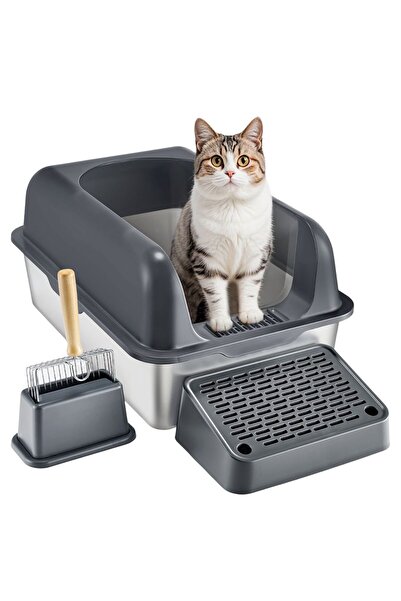 OMS Litiera pentru pisici, marime XL, Cutie Inox inaltime 15 cm, pentru 30 zi...