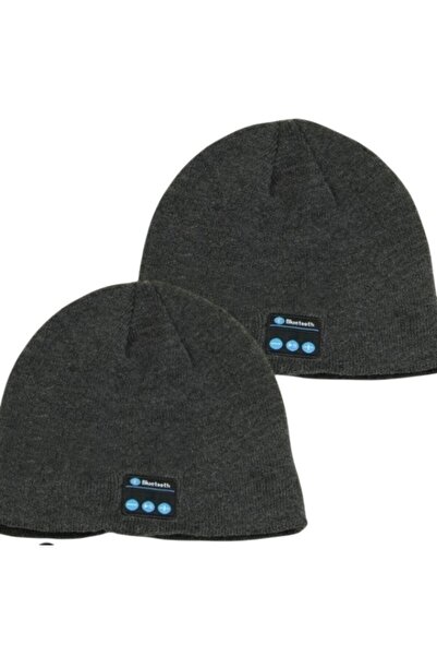 E-ANAMAG Oferta 2 Bucati x Fes Gri Inchis, Caciula Smart, cu casti si microfo...