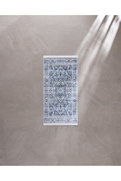 Madame Coco Brenel Shiny Effect İpeksi Kadife Halı - Mavi - 80x150 cm