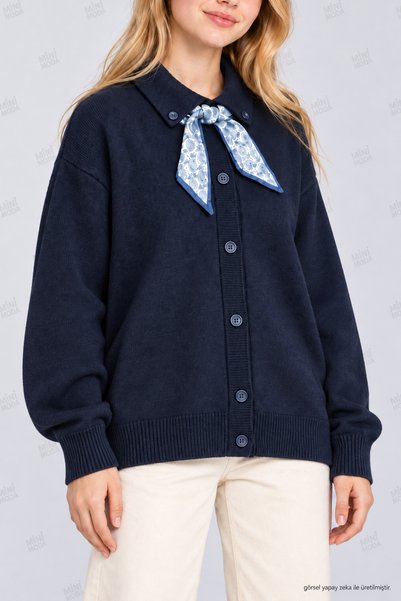 Minimoda Kids Girl's Oversized Knitwear Cardigan with Scarf Detail