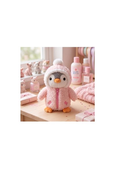 HEDİYEVİM Fermuarlı Penguen Peluş Pembe 26CM