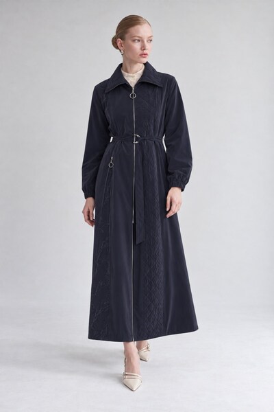 Levidor Navy Blue Open-Front Zip Detail Trench Coat