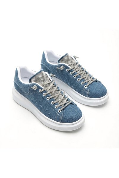 Zerenyus Pantofi sport pentru femei Silverhaven Premium Daily, cu șireturi, ortopedici, din piatră, albastru denim