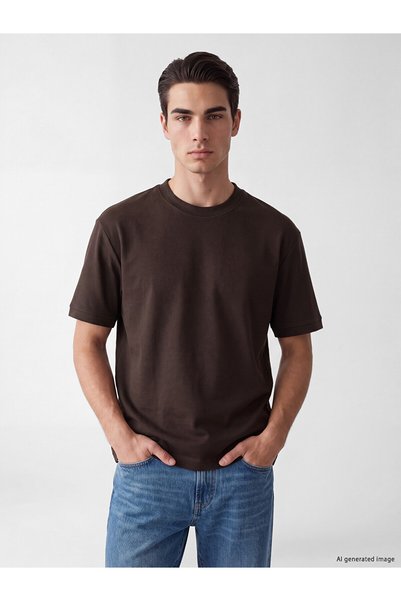 LC Waikiki Peak New Season Brown Crew Neck Men's T-Shirt