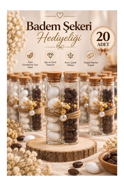 pınar yalçınkaya Çift Cam Tüplü Badem Şekeri & Kahve Çekirdeği Hediyeliği - 2...