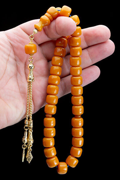 OTTOTESBİH Men's Gift Yellow Crimped Amber Prayer Beads - Tassel Dry Crimped ...