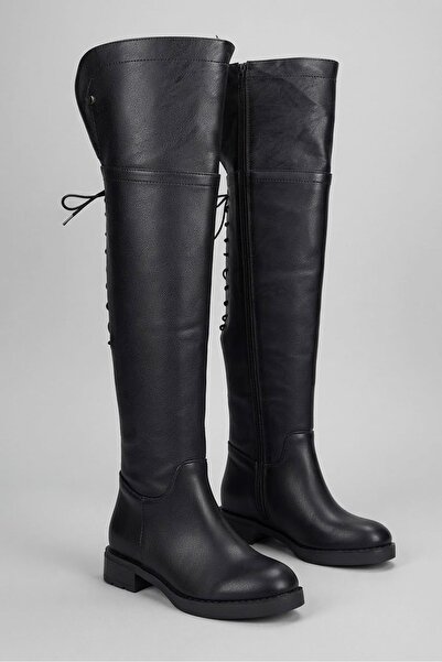 MODAADAM Women's Pierro Over-The-Knee Flat Boots - Black-Leather
