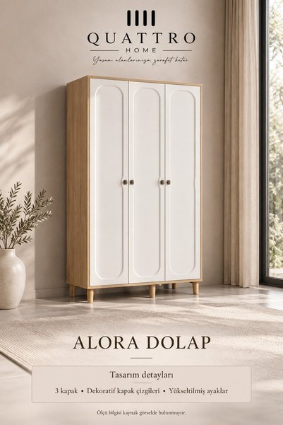 QUATTRO HOME Alora 3 Kapaklı Genç Odası Dolabı-122 × 52 × 200 cm