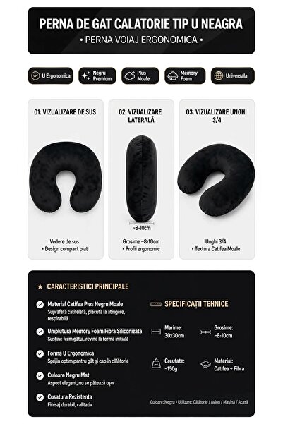 OEM Perna de gat calatorie tip U neagra
