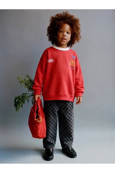 Laciel Prs Laciel Paris Vibes Children's Checkered Balloon Jean and Red Sweat...