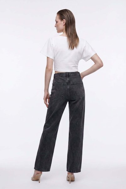 HAKKE Kadın Düz Kesim Wide Leg Jean PANTOLON