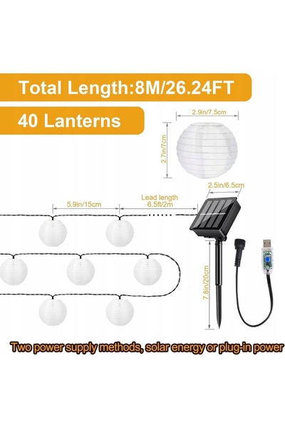 NO BRAND Ghirlandă luminoasă solară cu 40 LED-uri pentru grădină și cort