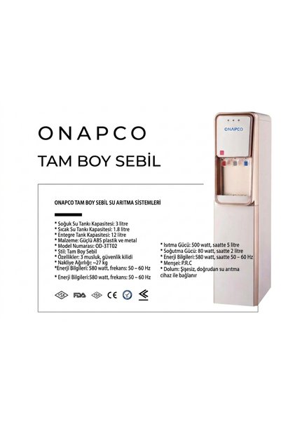 HD VERA ONAPCO OD-3TT02 Tam Boy Arıtmalı Su Sebili - Şişesiz Doğrudan Bağlantılı 3 Musluklu Rose Gold