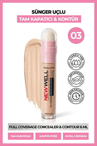 New Well Full Coverage Concealer & Contour Sünger Uçlu Kapatıcı & Kontür 03 6 ml