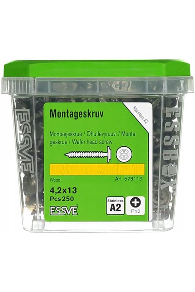 ESSVE Șuruburi 4,2x13mm pentru lemn, oțel inoxidabil A2, 250 bucăți.