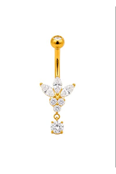 Funny Party Shop Piercing pentru buric din Titan F136, auriu, cu cristale zir...