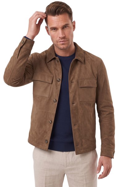 DeepSEA Erkek Slim Fit Tüylenmeyen Kırışmayan Kahve Süet Ceket – Astarlı Gömlek Yaka 2704503