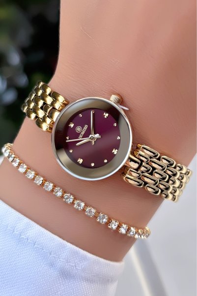 Homies Gold Color Steel Strap Women's Wristwatch -Waterproof- with Bracelet Gift