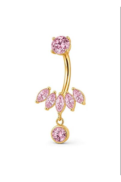 Funny Party Shop Piercing pentru buric din Titan F136, auriu, cu cristale zir...