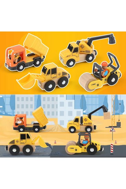 NO BRAND VEHICULE DE CONSTRUCȚII JUCĂRII DIN LEMN ȘANTIER DE CONSTRUCȚII 16 P...