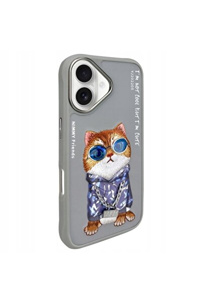 NO BRAND Husă NIMMY pentru iPhone 16 6.1 cu motiv pisică cu ochelari, protecț...