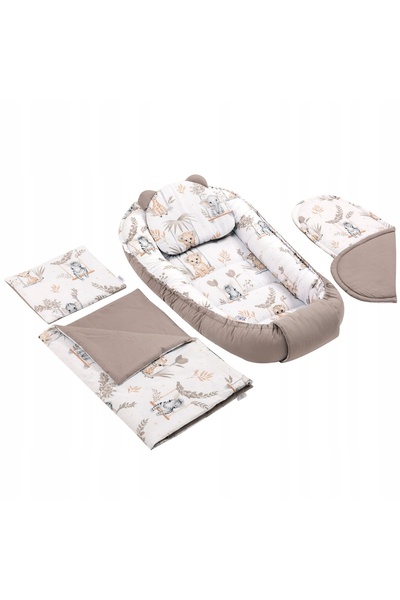 Jukki Set de bebeluș elementar din 5 piese, sac de dormit tip cuib din bumbac