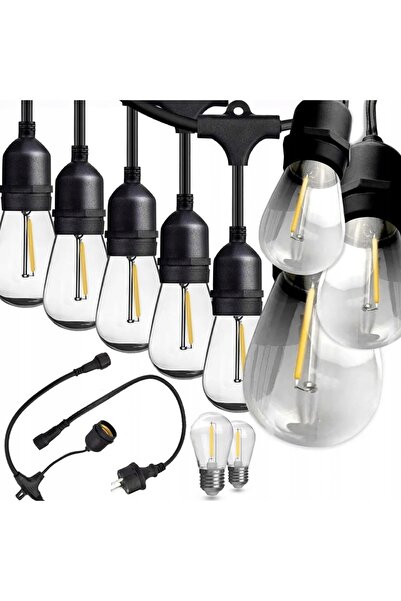 GoLED Ghirlandă de exterior 15m, tip șirag, 230V, 15 becuri E27 1W 2700K