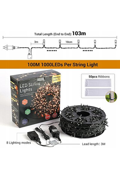 NO BRAND Ghirlandă luminoasă LED 100M, 1000 LED-uri, Luminițe de Crăciun, Dec...