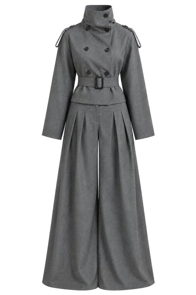 Laluvia Anthracite Belted Polyviscon Suit - 8678
