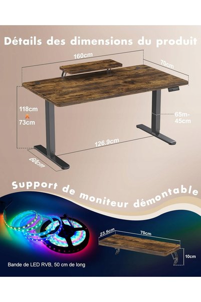NO BRAND Birou electric reglabil pe înălțime cu raft pentru monitor 160x70CM,...