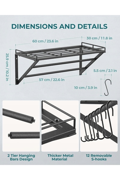 NO BRAND Suport organizator de perete pentru vase, oale, tigăi și capace, 60 cm