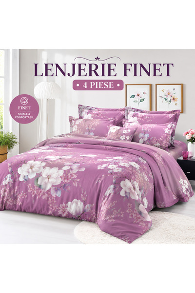 OEM Set de lenjerie de pat Finet, 4 piese, Cearșaf de pat 200 x 230 cm, Husă ...