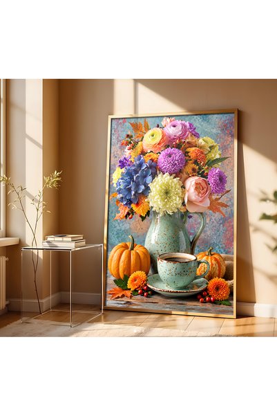 alphobitasarım Pictură cu flori colorate și plăcere de cafea |   Pictură deco...