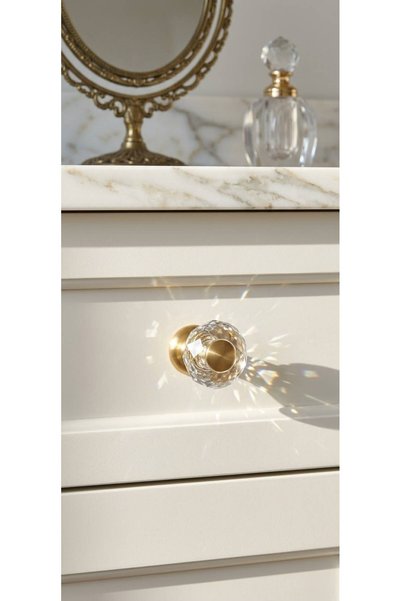 Yc Dekor Oskar Crystal Gold Button Handle Luxury Country Kitchen Furniture Cabinet Drawer Handle 30 mm Diameter