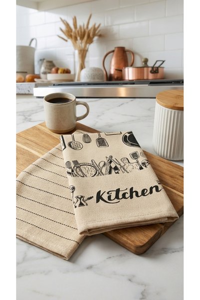 Minteks Kitchen 2'li Baskılı Mutfak Havlusu