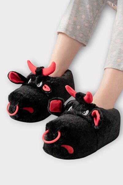 Liger Unisex Figured Non-Slip and Soundless Sole Home Slippers Black - Red