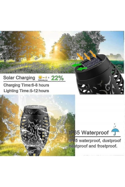 NO BRAND Geemoo Solar Flame – 6 torțe solare, IP65, flacără realistă