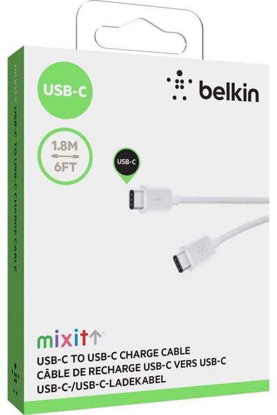 Belkin كابل USB-C إلى USB-C، بطول 6 أقدام (معتمد من USB-IF، سرعة نقل 480 ميجابت في الثانية، متوافق مع MacBook Pro، Google Pixel، Huawei P9، Nexus 5X، Nexus 6P، Nintendo Switch/أجهزة USB-C) أبيض (F2CU043bt06-WHT)