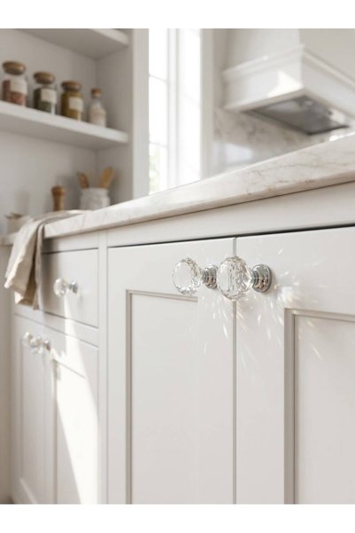 Yc Dekor Crystal Transparent Chrome Button Handle Luxury Country Kitchen Furniture Cabinet Drawer Handle 30 mm Diameter