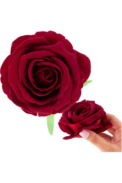 Martom Trandafir artificial, cap de floare, velur, bordo, realist, pentru ara...