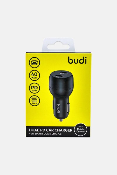 Budi Dual PD Car Charger, Black
