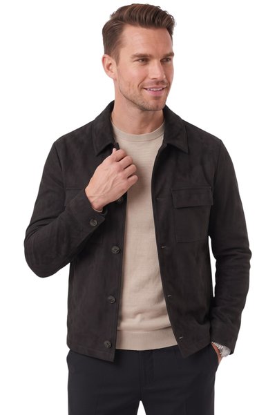 DeepSEA Erkek Slim Fit Tüylenmeyen Kırışmayan Siyah Süet Ceket – Astarlı Gömlek Yaka 2704503