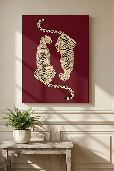 shishka Bohem Soyut Çita ve Leopar Sanatı Temalı Kanvas Tablo Duvar Dekoru - ...