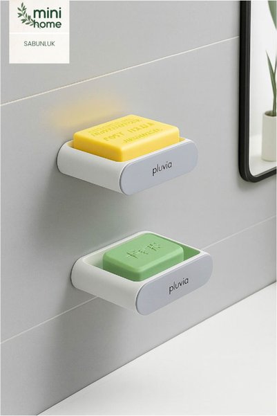 MiniHome 2’li Yapışkanlı Hazneli Banyo & Mutfak Sabunluk ve Süngerlik Seti De...