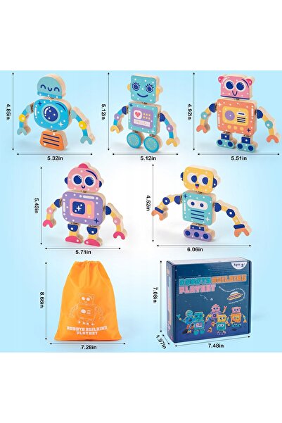 NO BRAND ROBOTI DIN LEMN, BLOCURI EDUCATIVE MONTESSORI, JUCĂRIE IDEALĂ PENTRU...
