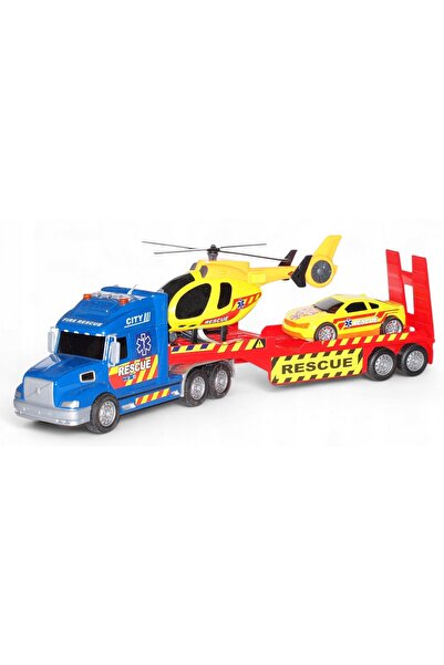 NO BRAND AUTO LAWETA camion mare 59 cm + Elicopter de poliție cu lumini și su...