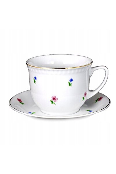 Lubiana Cană Jastra Vienna 300ml + farfurioară 16cm cu flori mici și glazură ...