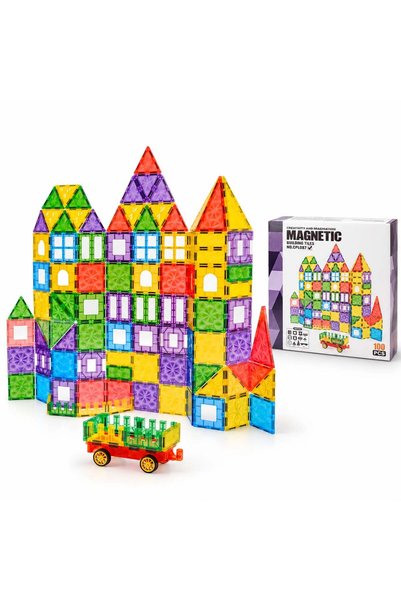 TOY LAND 100 PCS Magnetic Building Tiles Set for Kids, 3D Magnetic Constructi...