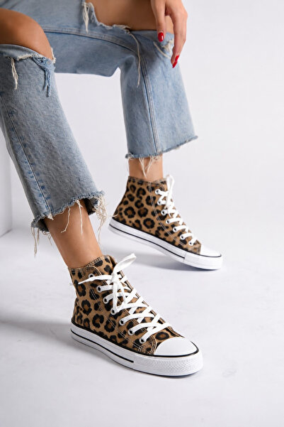 Rassen leopar desenli bilekli convers spor ayyakabı